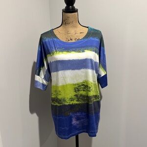 Striped Abstract Print Tee in Blue, White & Green